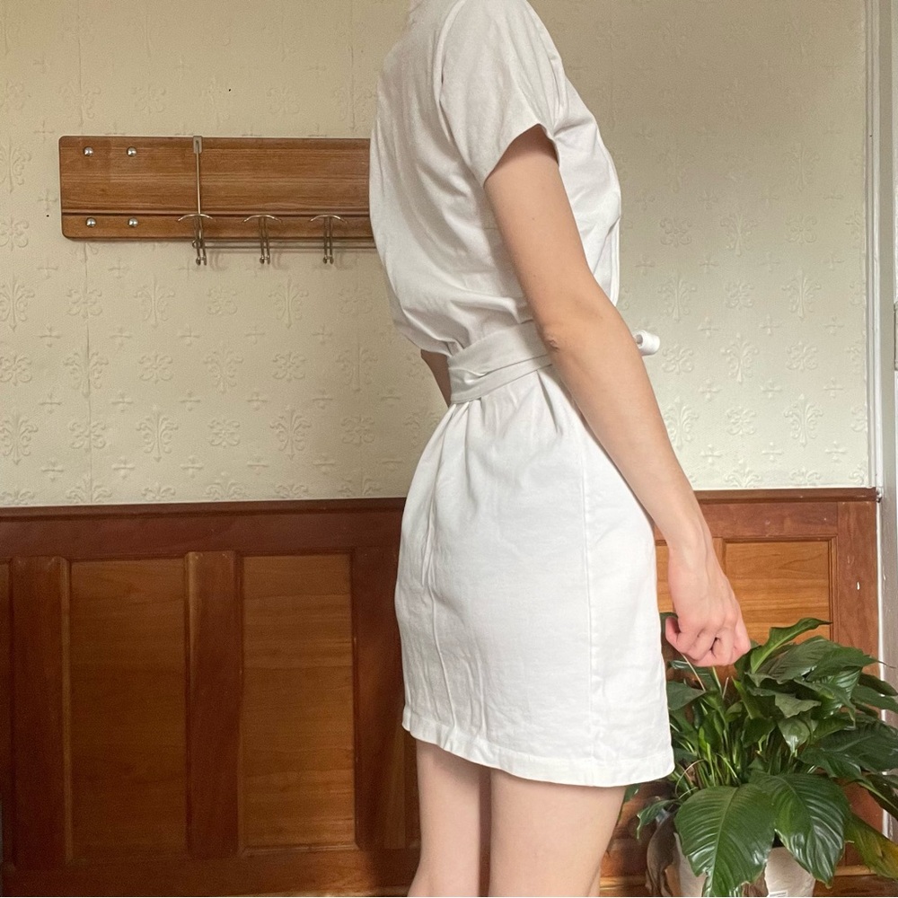 Vince. White t shirt dress with tie.